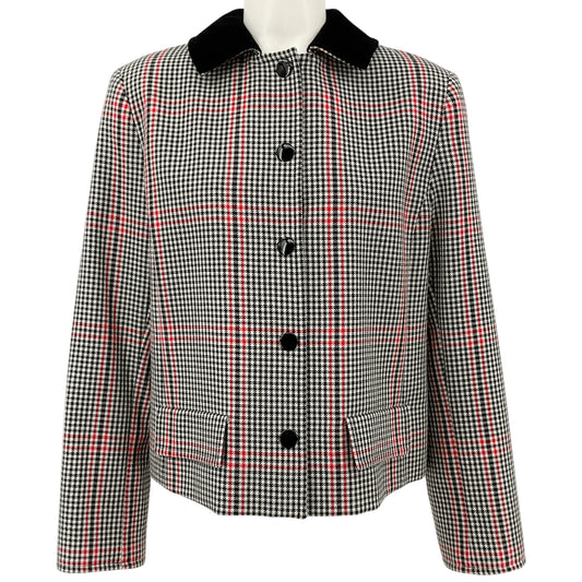 Akris Punto Black / Red / White Houndstooth Jacket with Corduroy Collar
