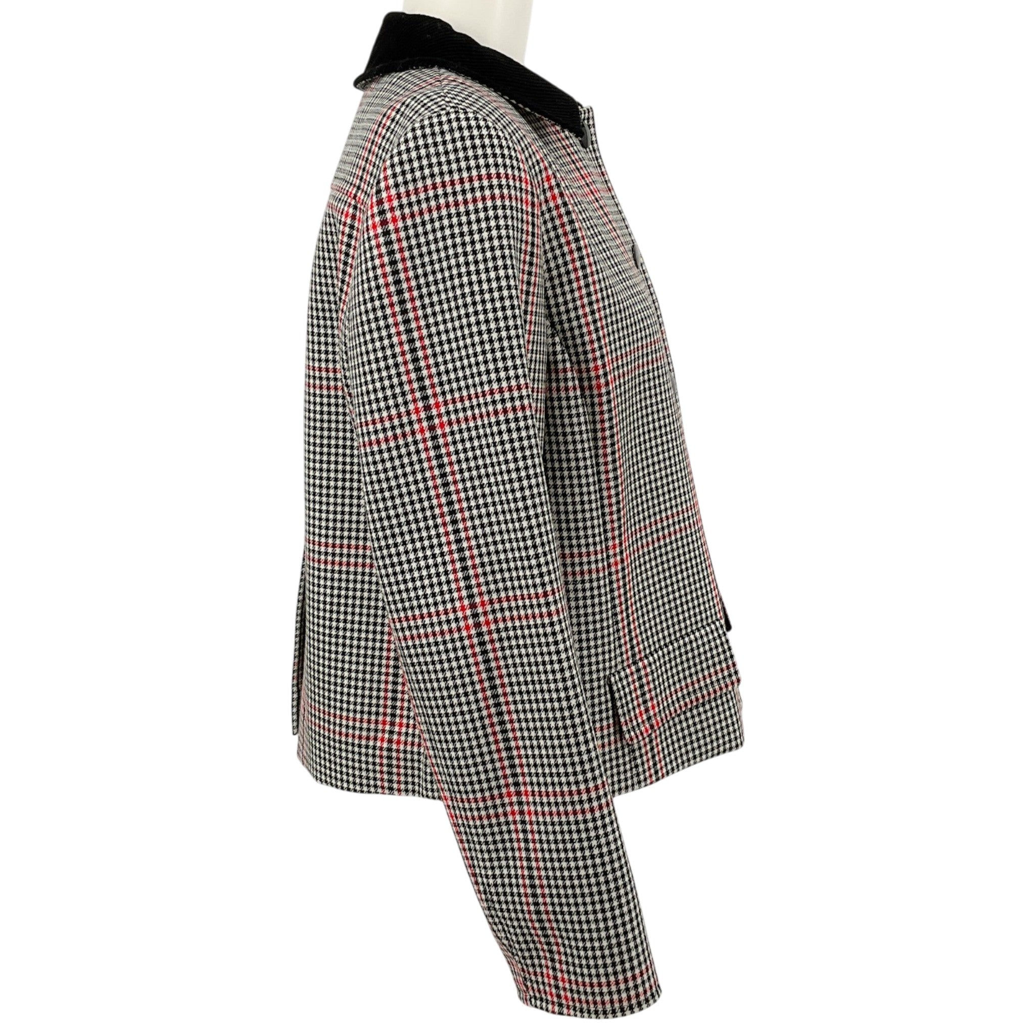 Akris Punto Black / Red / White Houndstooth Jacket with Corduroy Collar