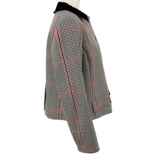 Akris Punto Black / Red / White Houndstooth Jacket with Corduroy Collar
