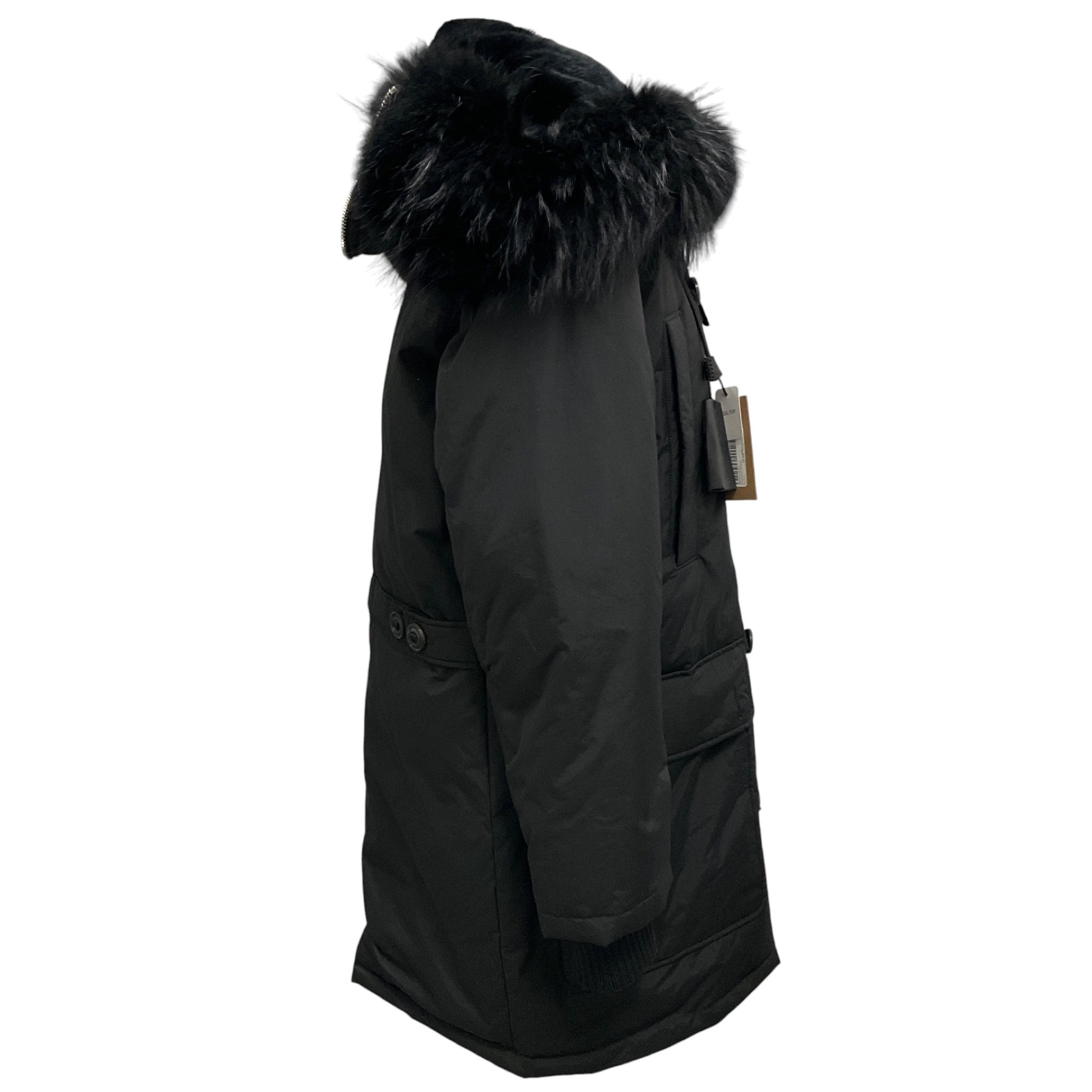 Dsquared2 Black Hooded Parka Coat with Fur
