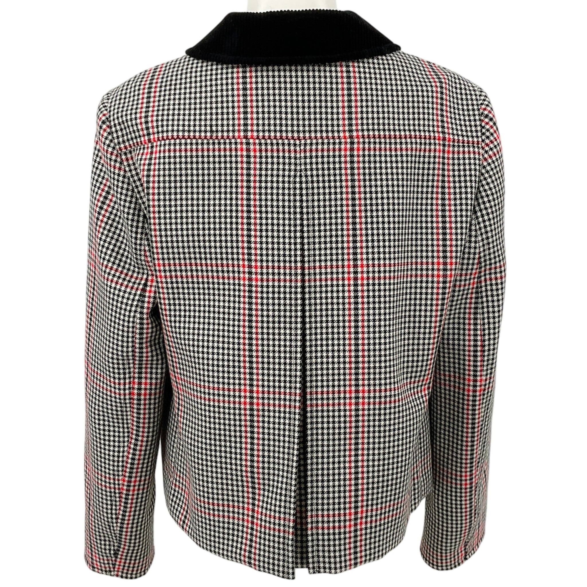 Akris Punto Black / Red / White Houndstooth Jacket with Corduroy Collar