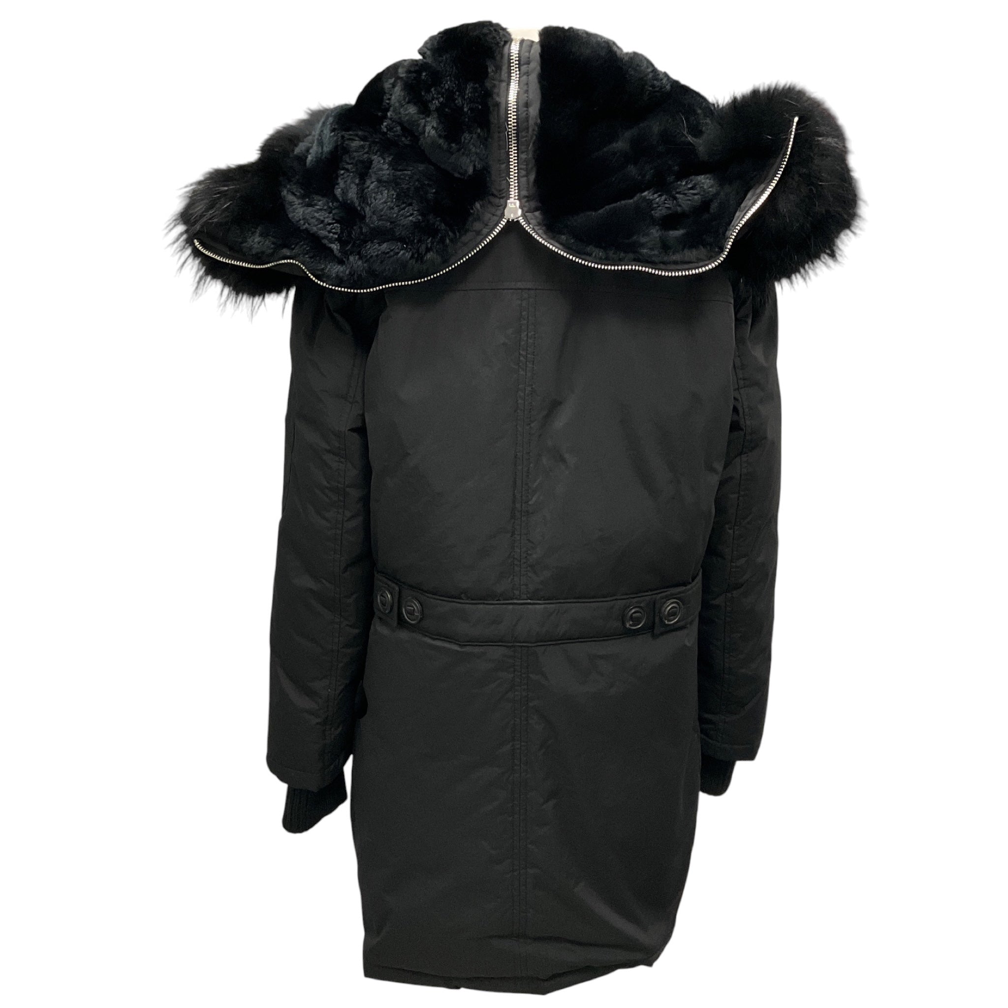 Dsquared2 Black Hooded Parka Coat with Fur