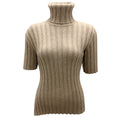 Load image into Gallery viewer, The Row Taupe Short Sleeved Ribbed Knit Cashmere and Mohair Turtleneck Sweater
