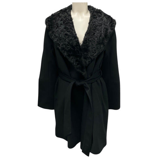Sofia Cashmere Black Wool and Cashmere Coat with Lamb Shearling Collar