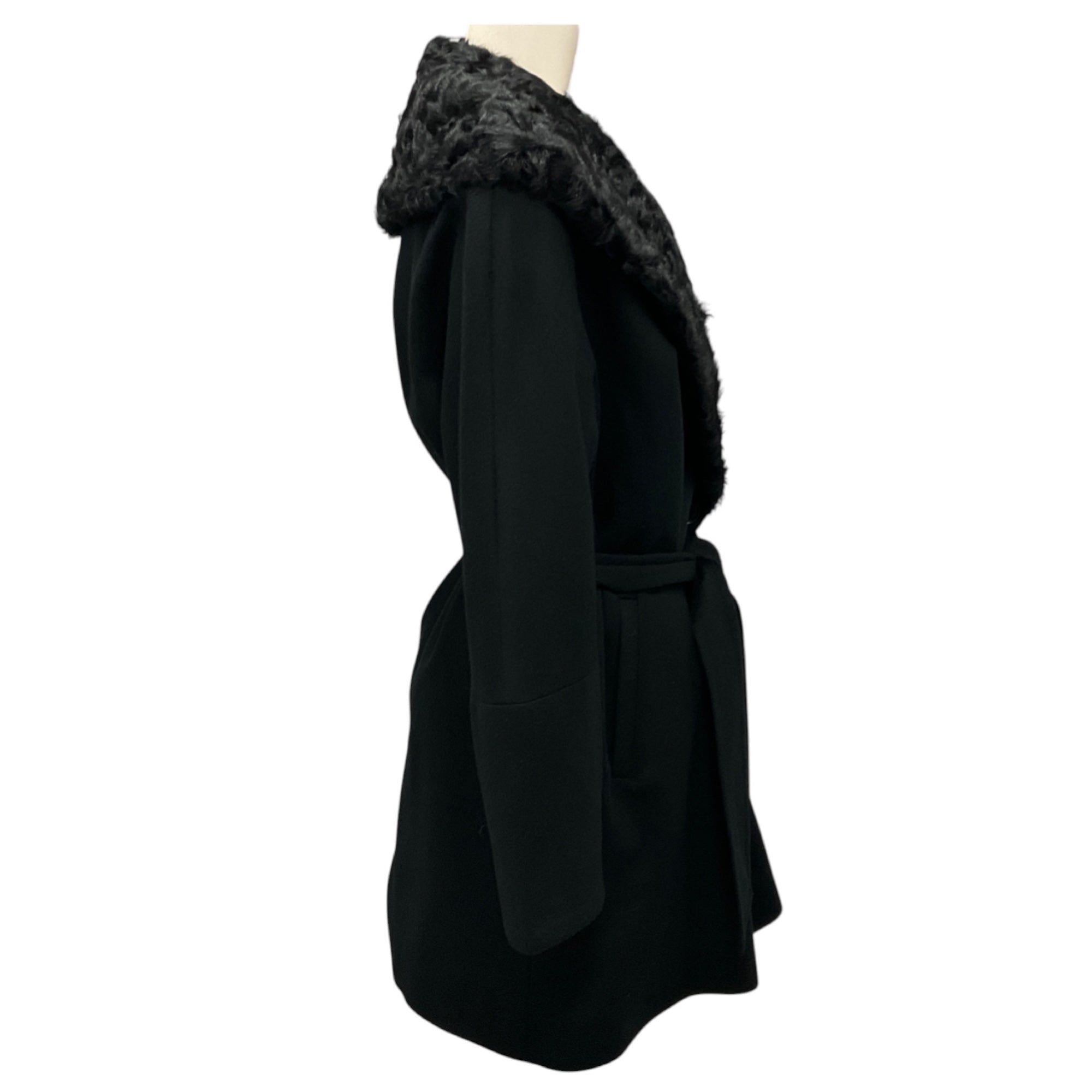 Sofia Cashmere Black Wool and Cashmere Coat with Lamb Shearling Collar