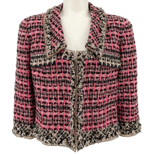 Oscar de la Renta Pink Tweed Cropped Jacket
