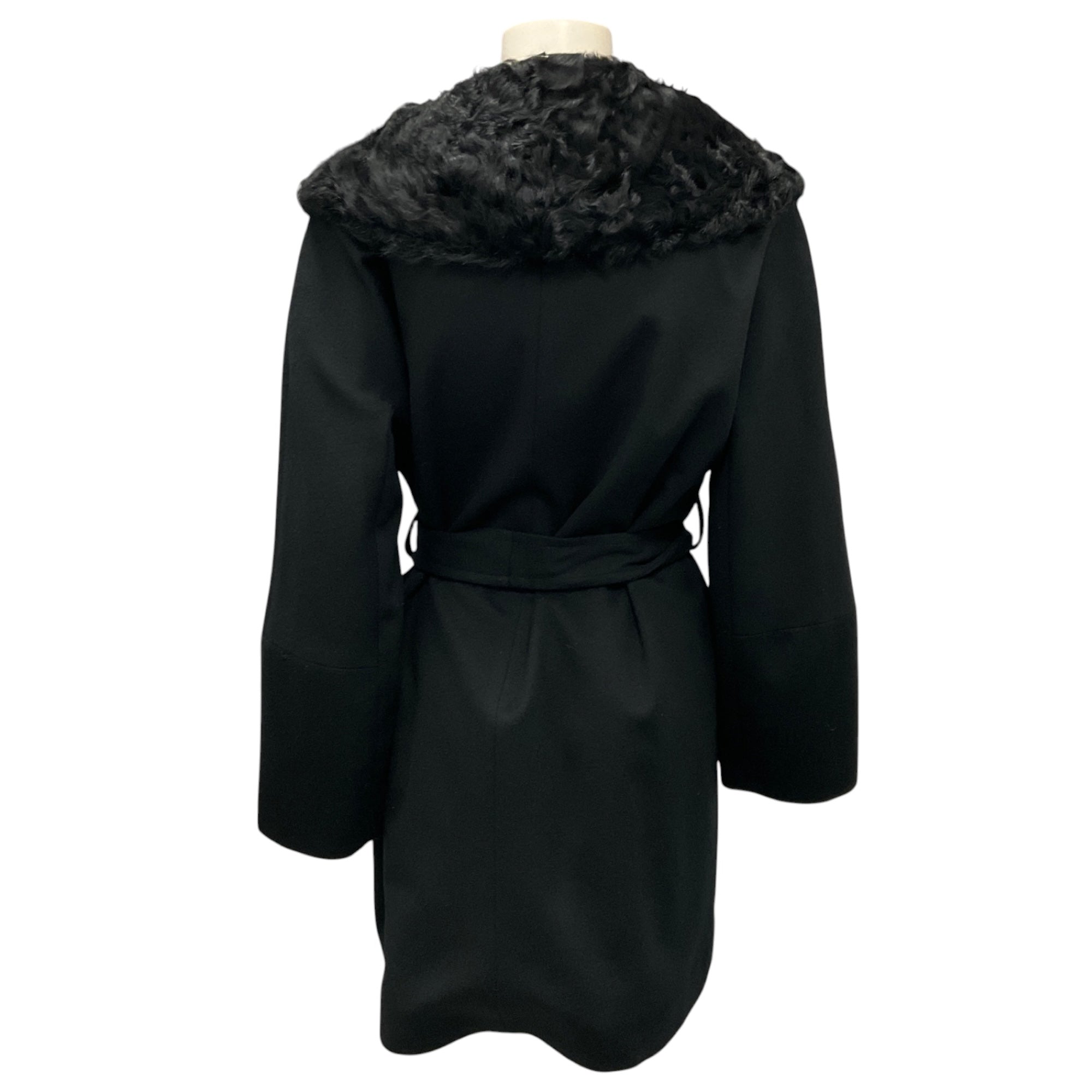 Sofia Cashmere Black Wool and Cashmere Coat with Lamb Shearling Collar