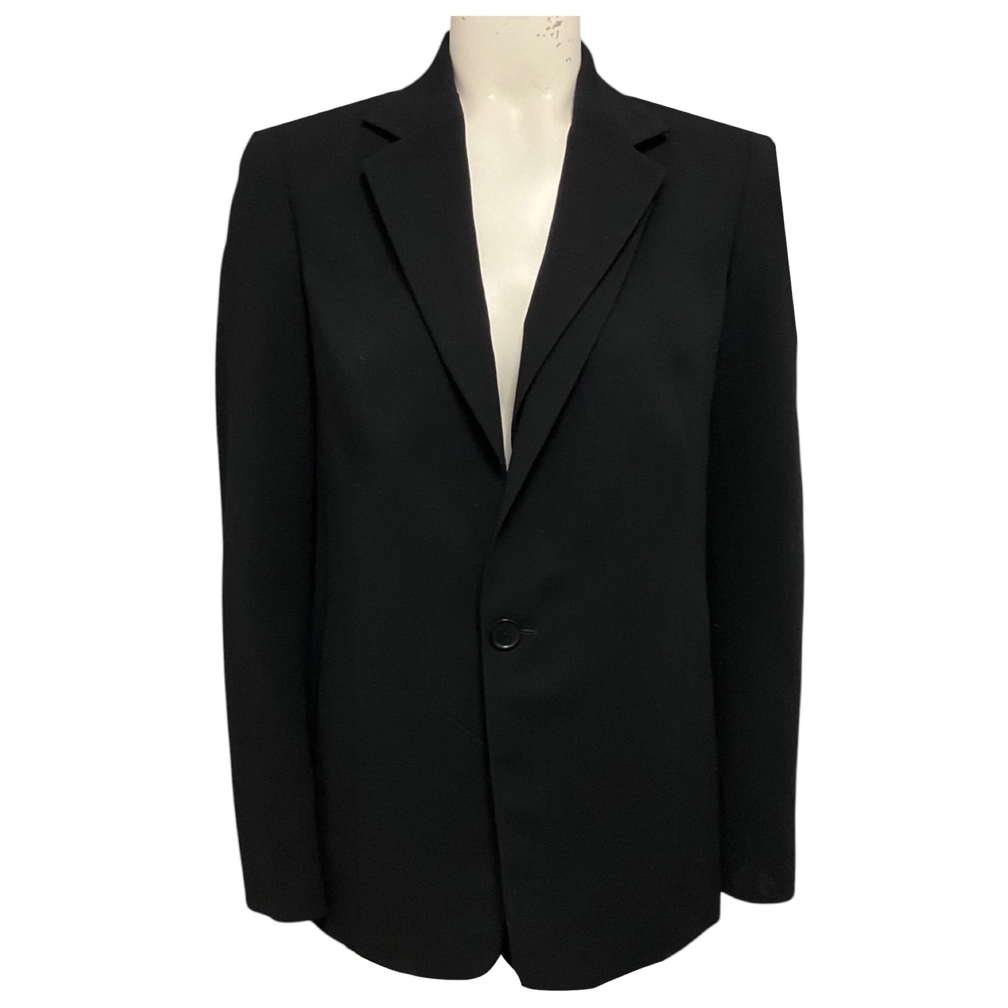 Akris Black One Button Crepe Blazer with Double Collar