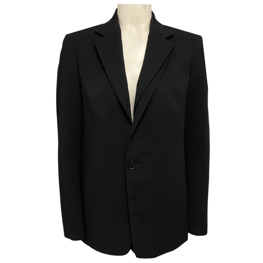Akris Black One Button Crepe Blazer with Double Collar
