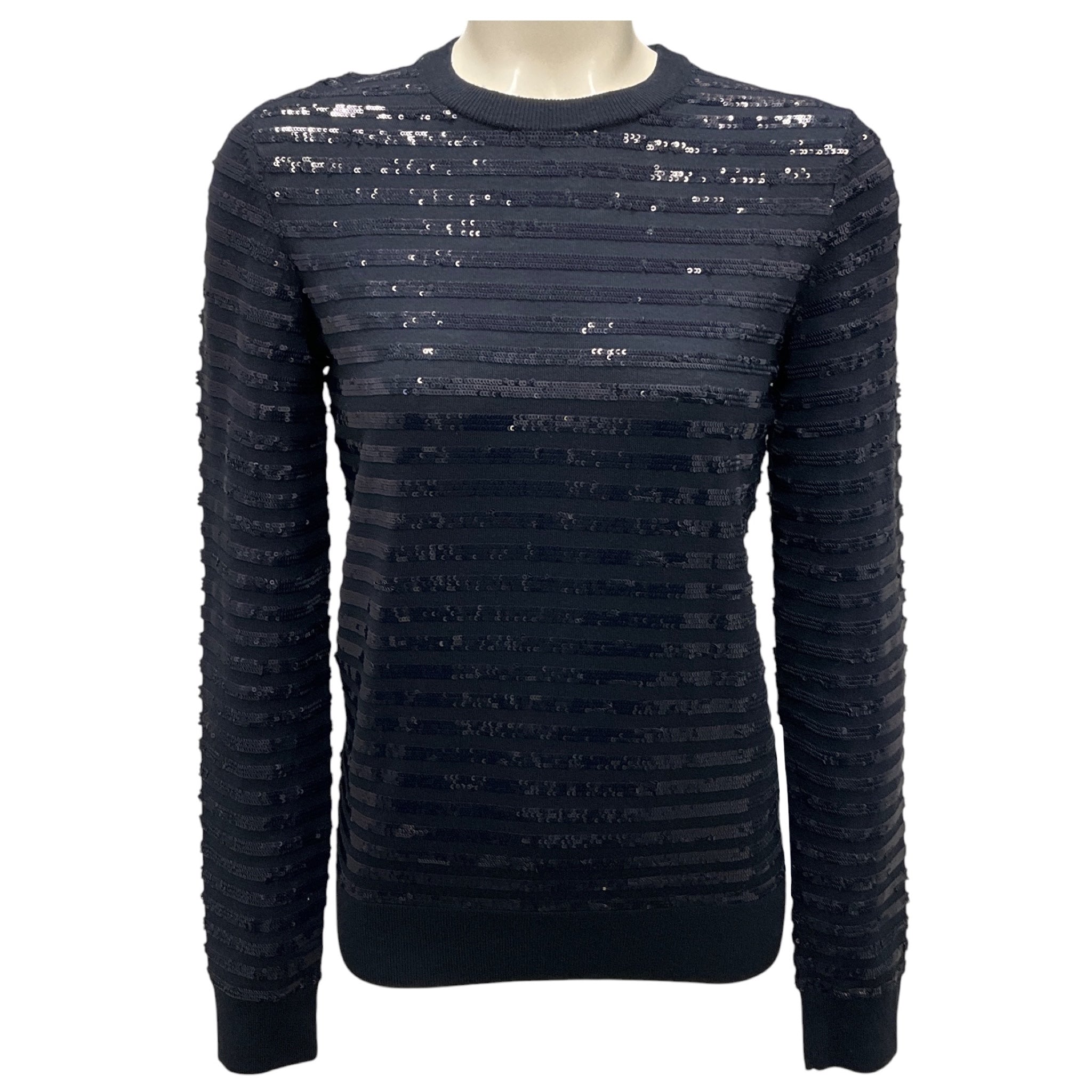 Michael Kors Collection Midnight Striped Sequined Merino Wool Sweater