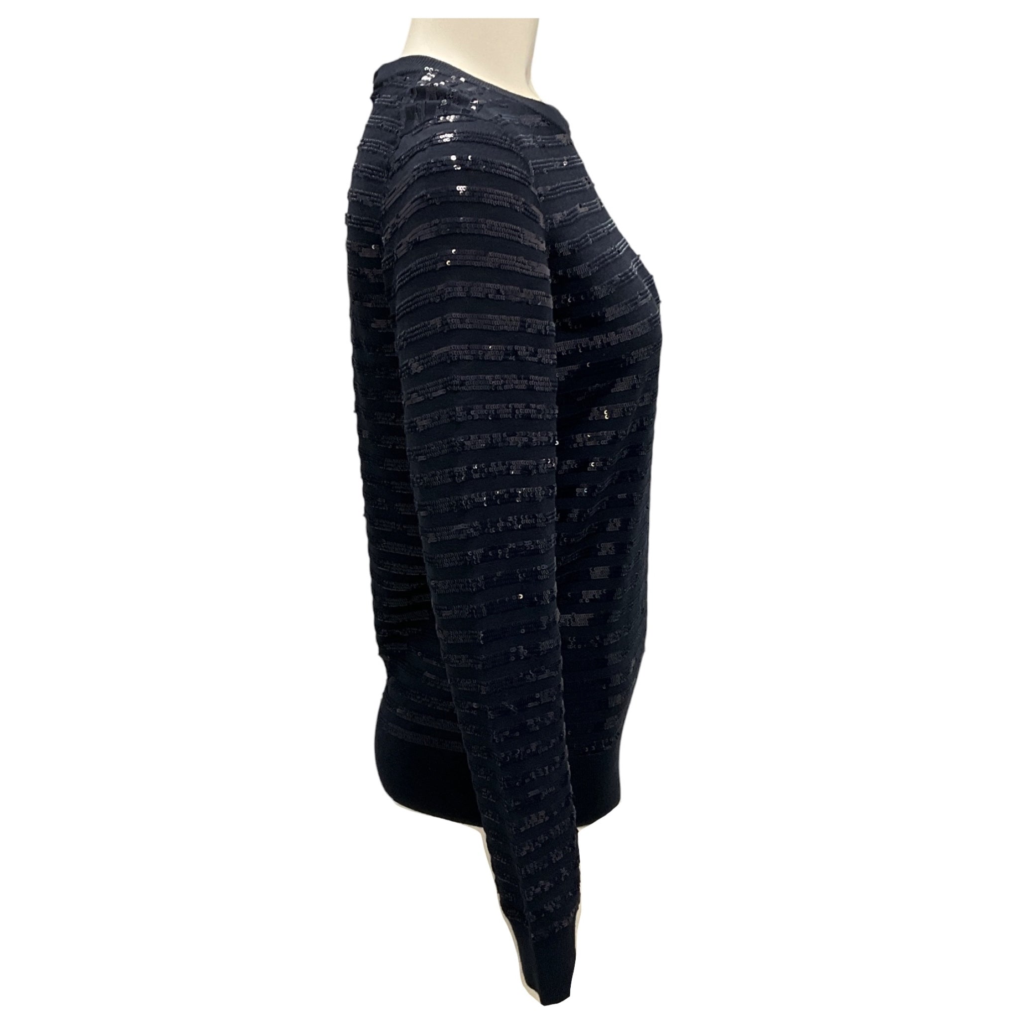 Michael Kors Collection Midnight Striped Sequined Merino Wool Sweater