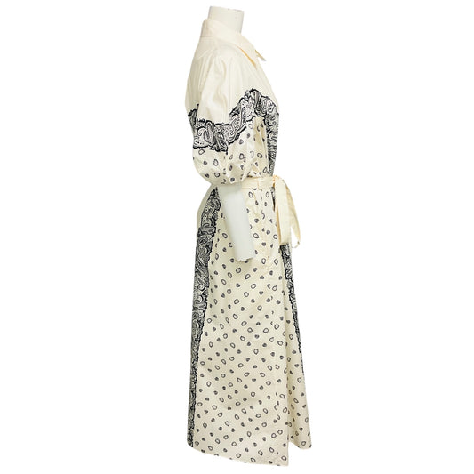 Chloe Cream / Black Printed Cotton Maxi Dress with Belt