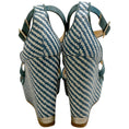 Load image into Gallery viewer, Jimmy Choo Blue / White Raffia Portia 120 Wedge Sandals
