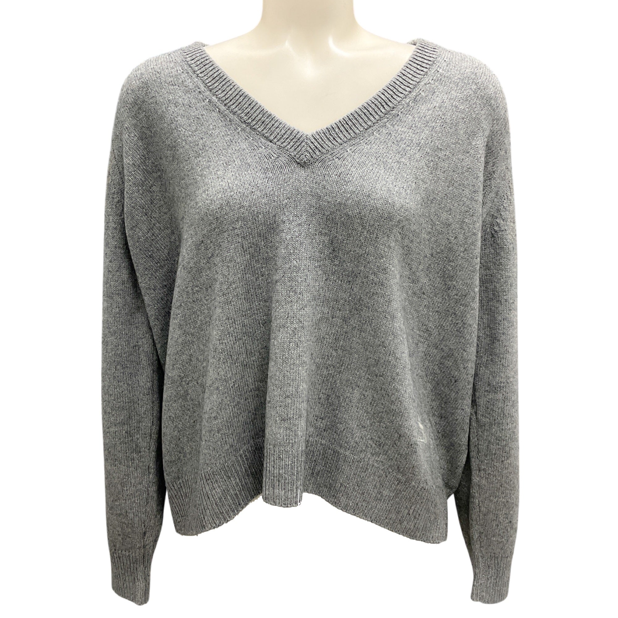 Celine Grey Long Sleeved V-Neck Cashmere Knit Pullover Sweater