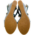 Load image into Gallery viewer, Jimmy Choo Blue / White Raffia Portia 120 Wedge Sandals
