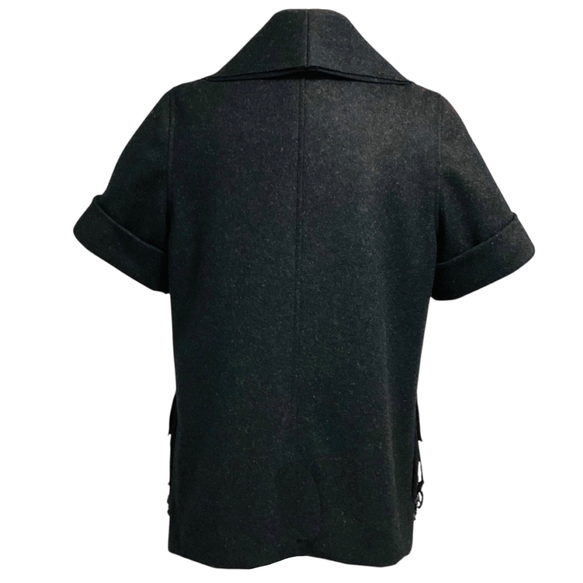 Vera Wang Charcoal Grey Sequin Embellished Short Sleeved Wool Jacket