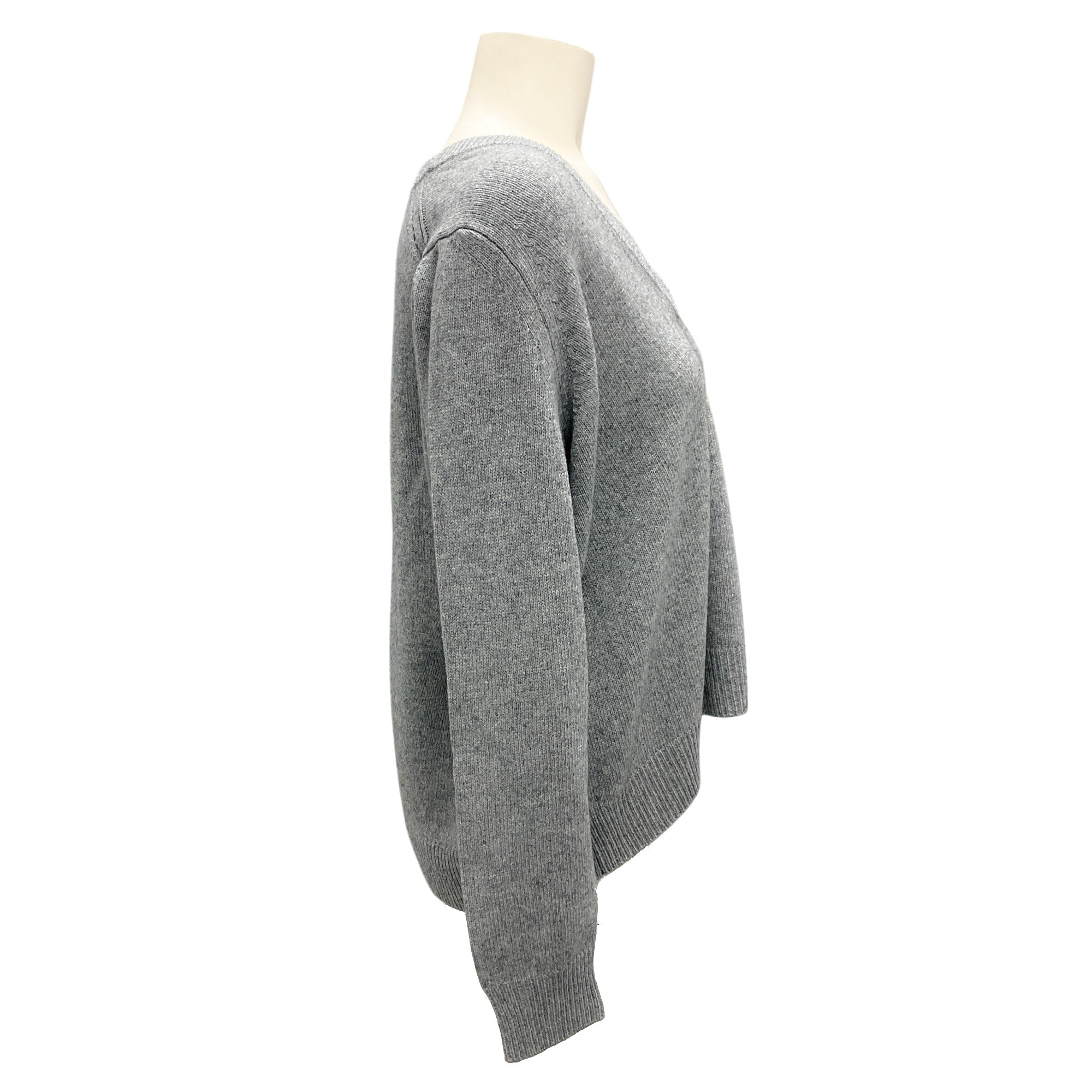 Celine Grey Long Sleeved V-Neck Cashmere Knit Pullover Sweater