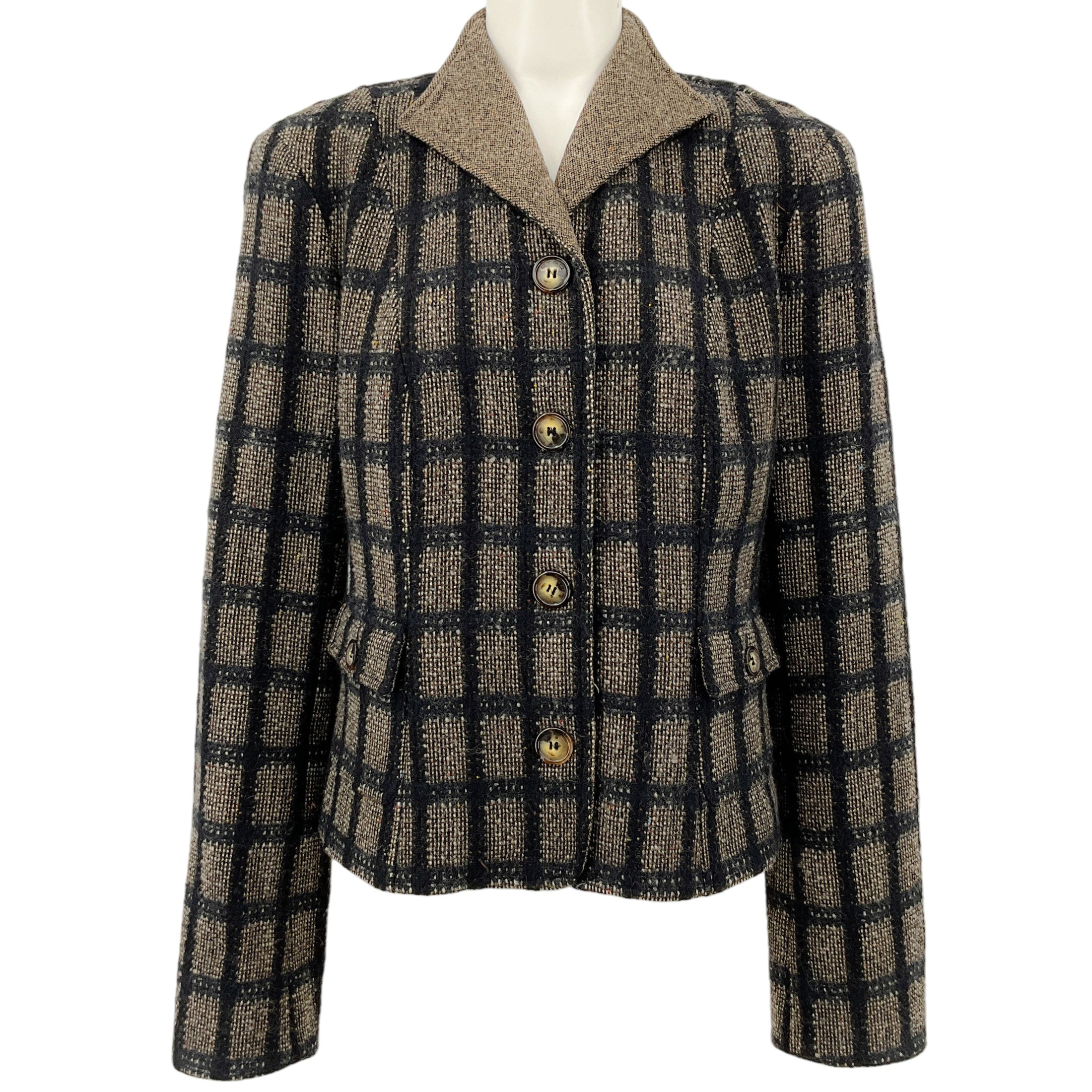 Etro Black / Beige Wool Windowpane Check Jacket
