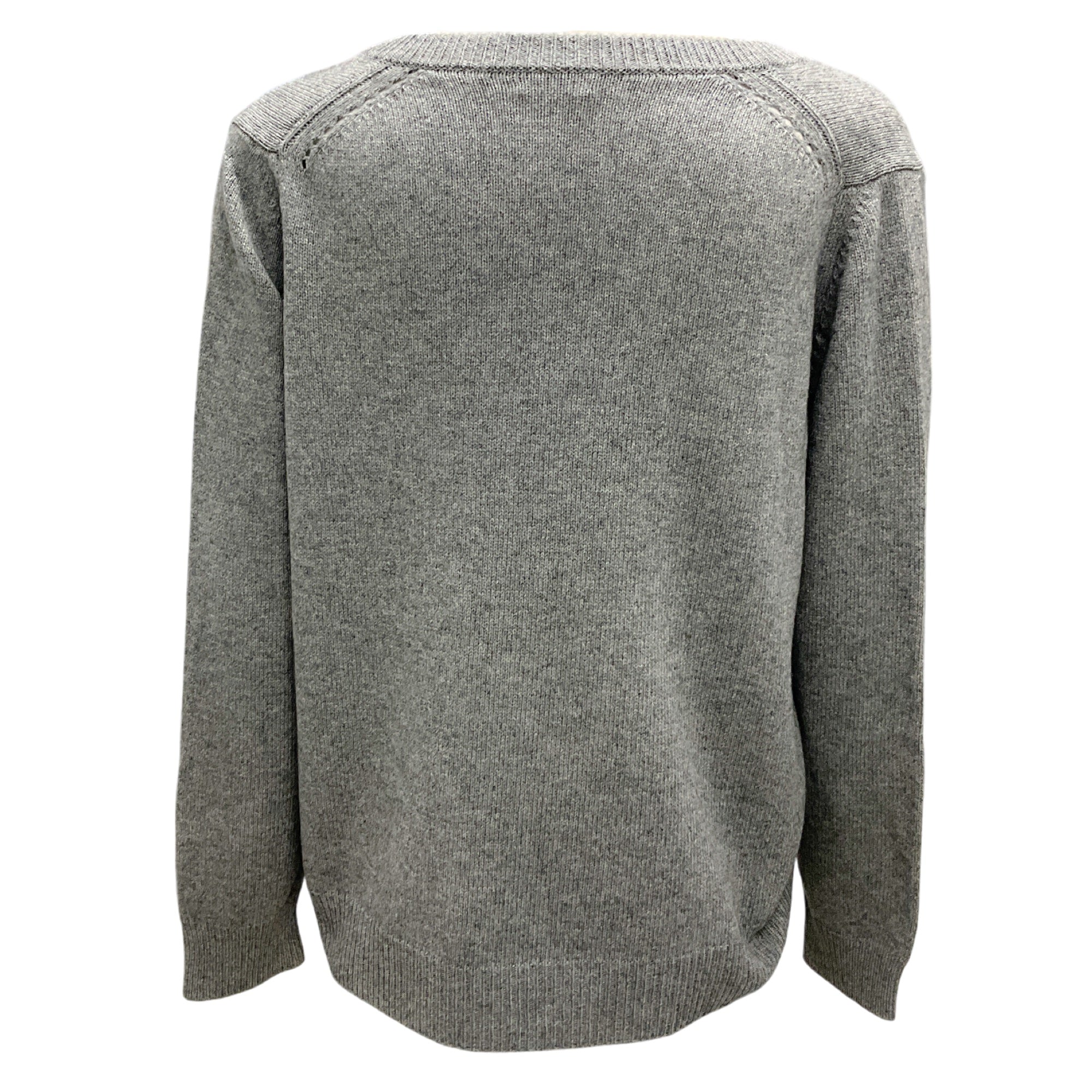 Celine Grey Long Sleeved V-Neck Cashmere Knit Pullover Sweater