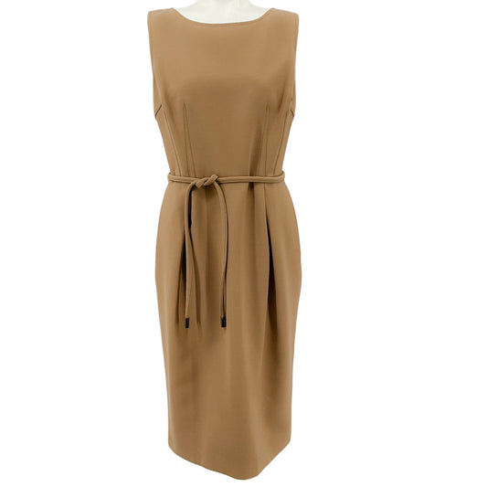 Dolce & Gabbana Camel Wool Sleeveless Shift Dress with Tie Belt
