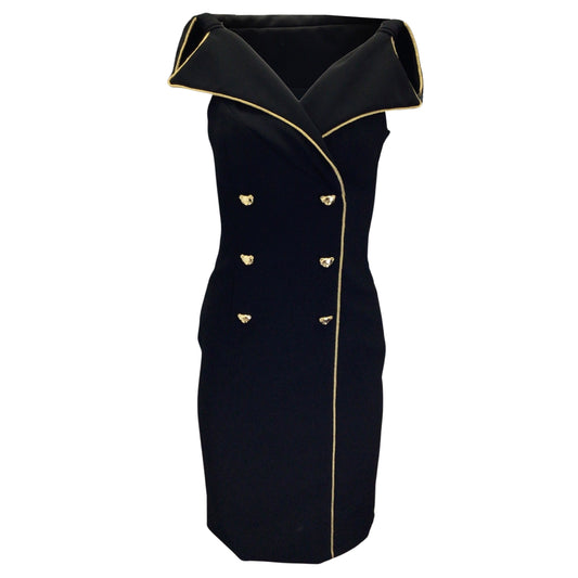 Moschino Couture Black / Gold Teddy Button Double Breasted Crepe Pencil Dress