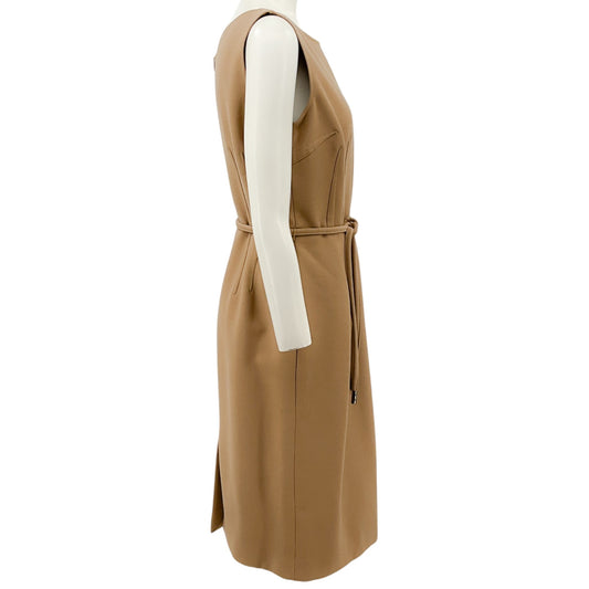 Dolce & Gabbana Camel Wool Sleeveless Shift Dress with Tie Belt