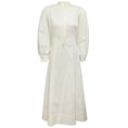 Load image into Gallery viewer, Oscar de la Renta White Pearl Embellished Puff Sleeved Cotton Midi Dress with Slip

