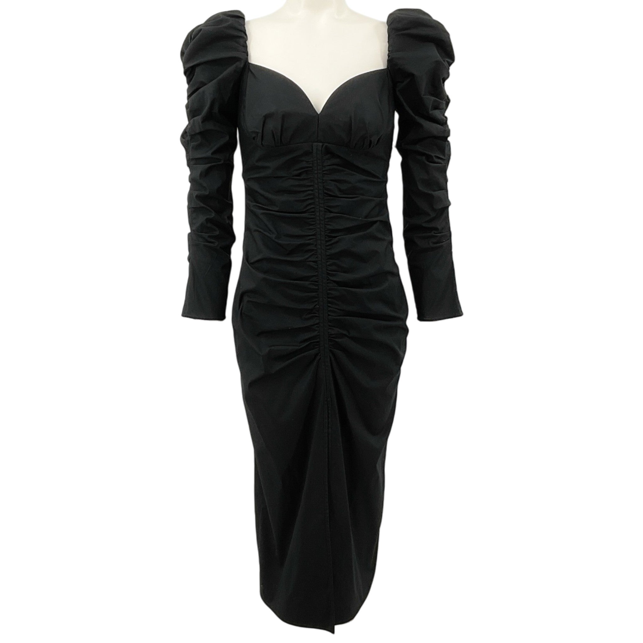 Carolina Herrera Black Cotton Ruched Long Sleeve Dress
