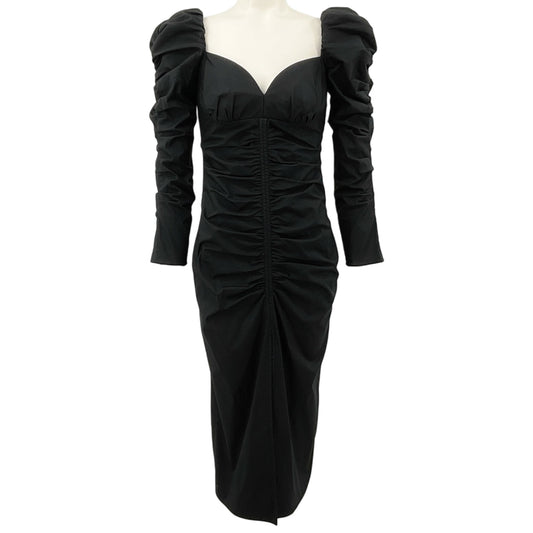 Carolina Herrera Black Cotton Ruched Long Sleeve Dress
