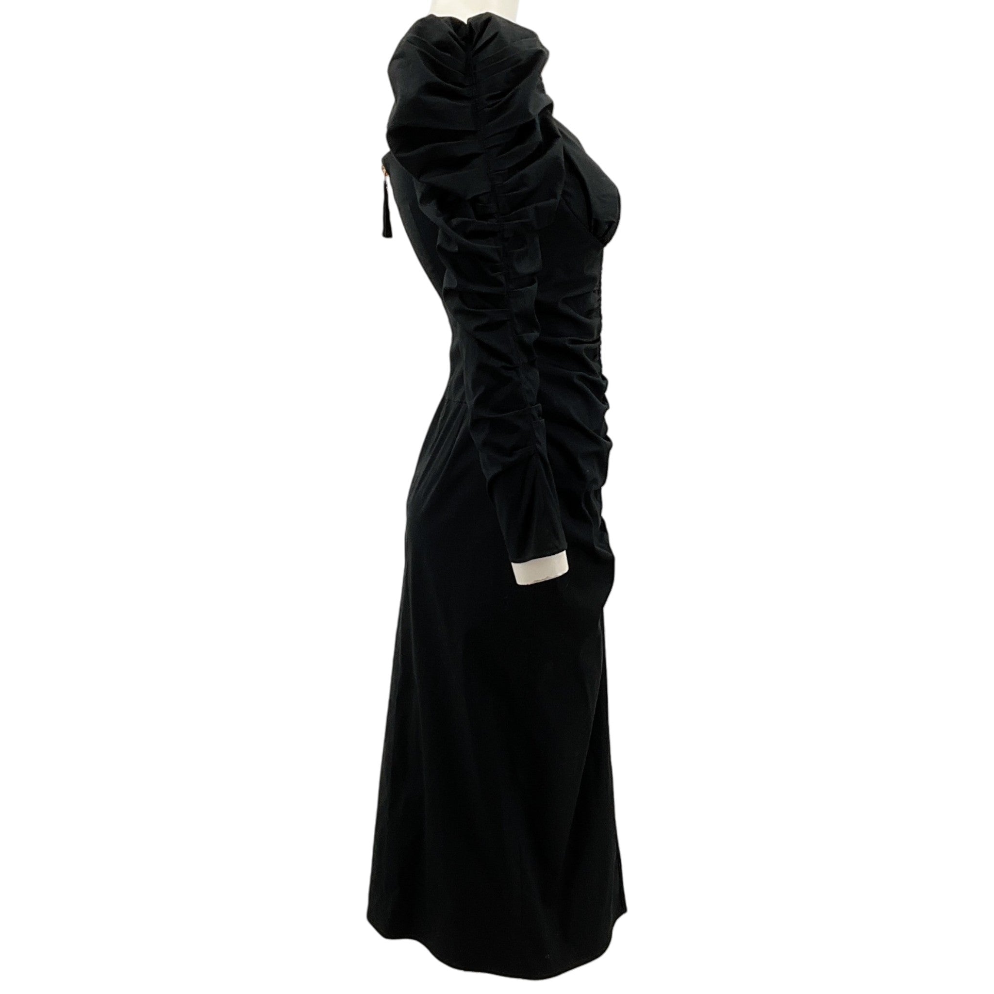 Carolina Herrera Black Cotton Ruched Long Sleeve Dress