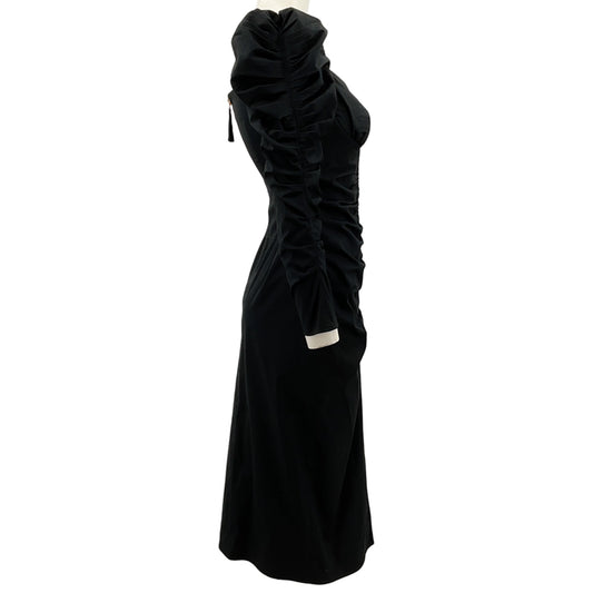 Carolina Herrera Black Cotton Ruched Long Sleeve Dress