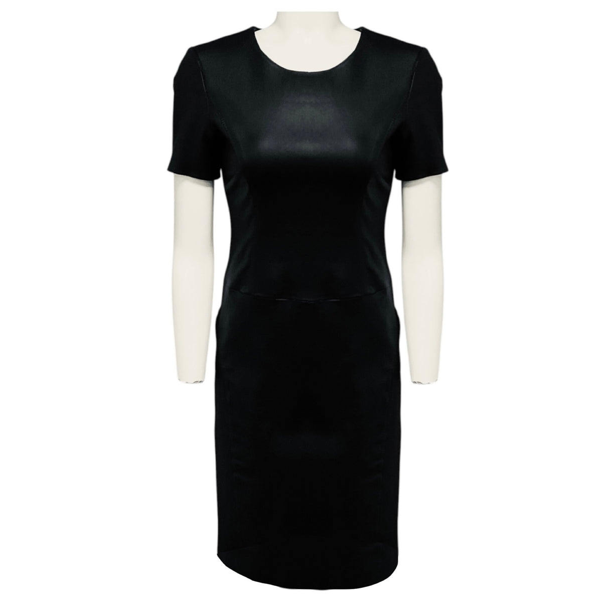 Susan Bender Black Short Sleeved Stretch Leather Dress