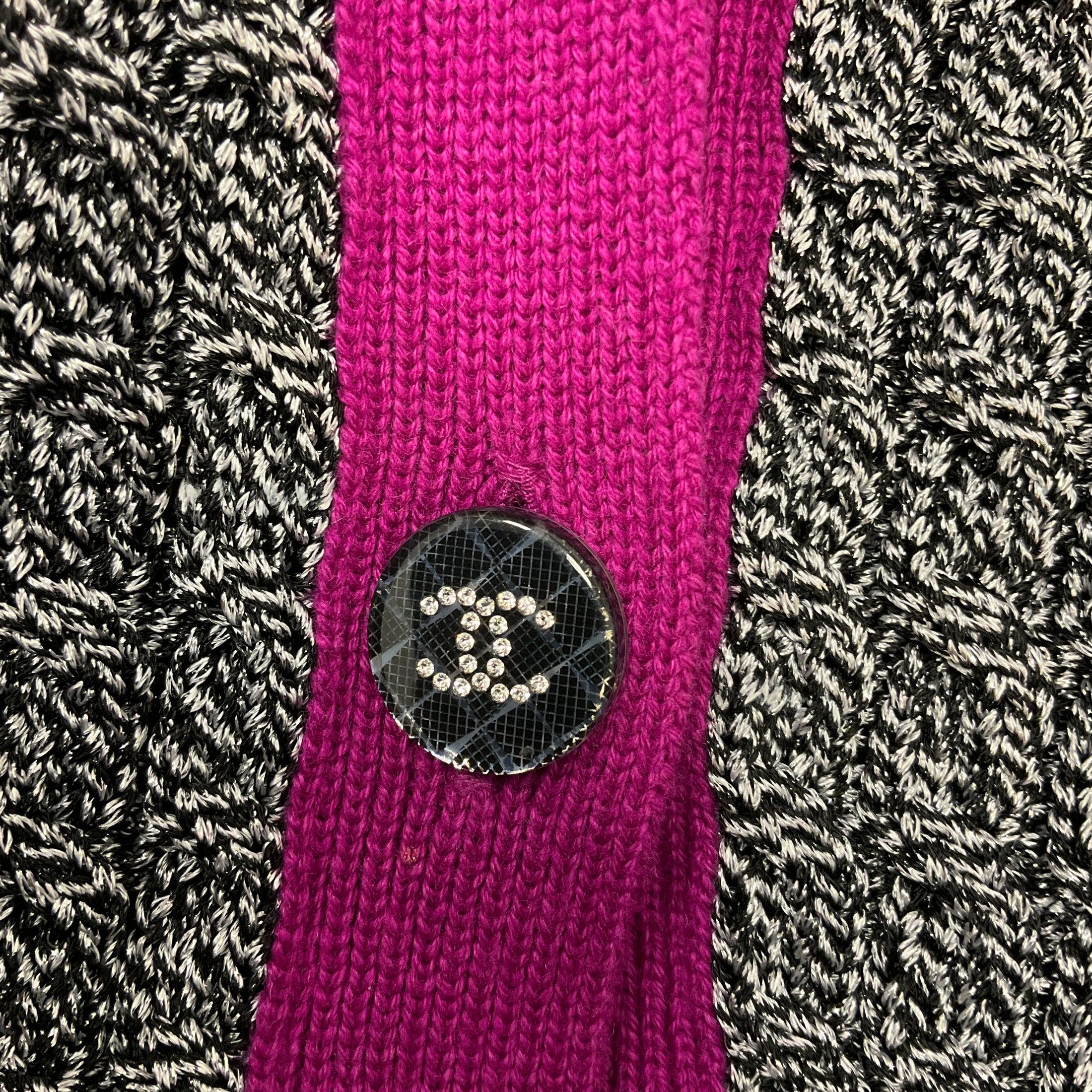 Chanel Grey / Black / Purple 2021 Sequined Metallic Knit CC Logo Button Cardigan Sweater