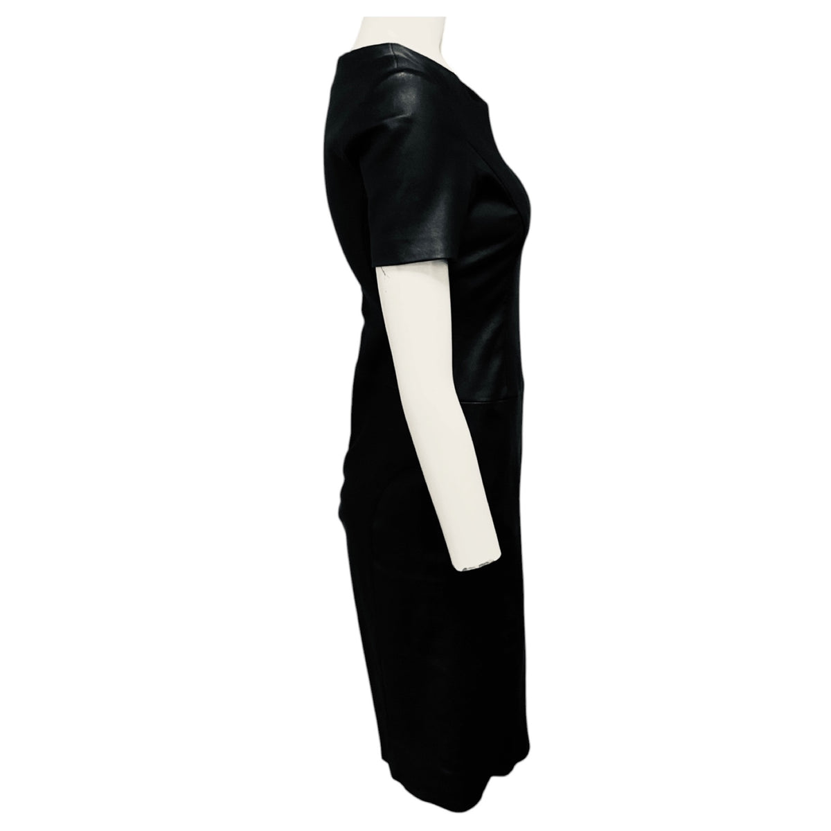 Susan Bender Black Short Sleeved Stretch Leather Dress