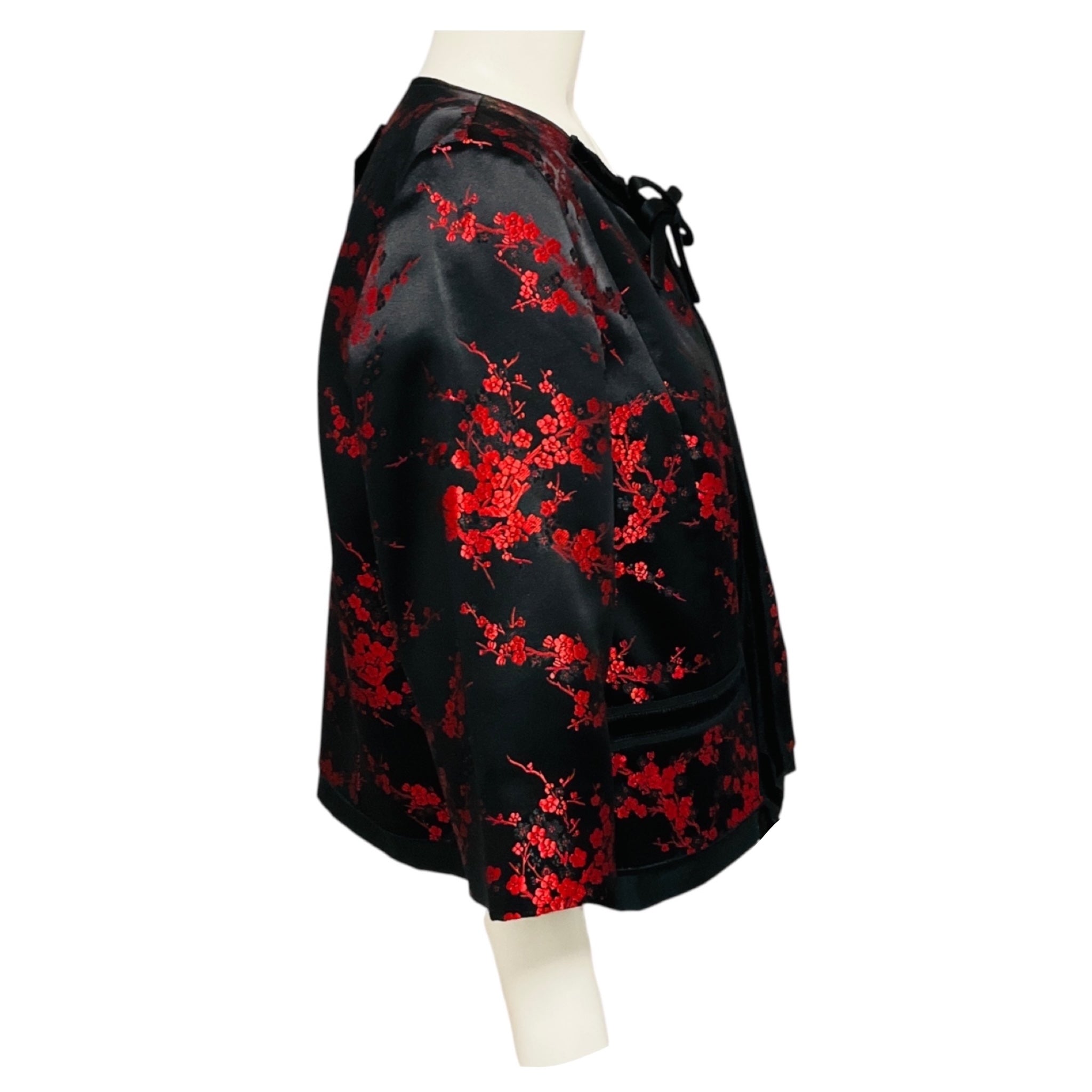 Marc Jacobs Black / Red Sequin and Bead Embellished Floral Jacquard Jacket