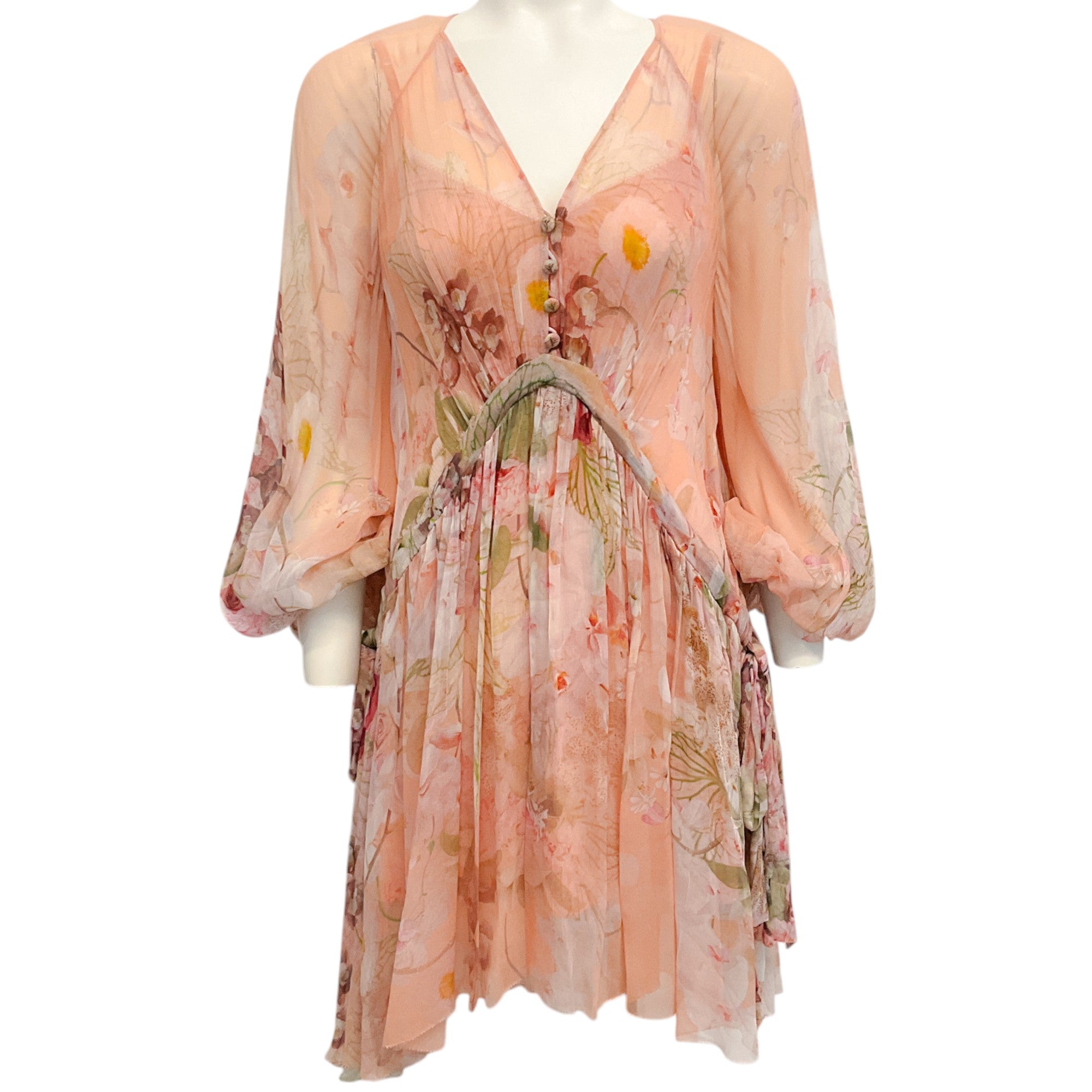 Zimmermann Blush Garden Floral Dancer Drawn Mini Dress
