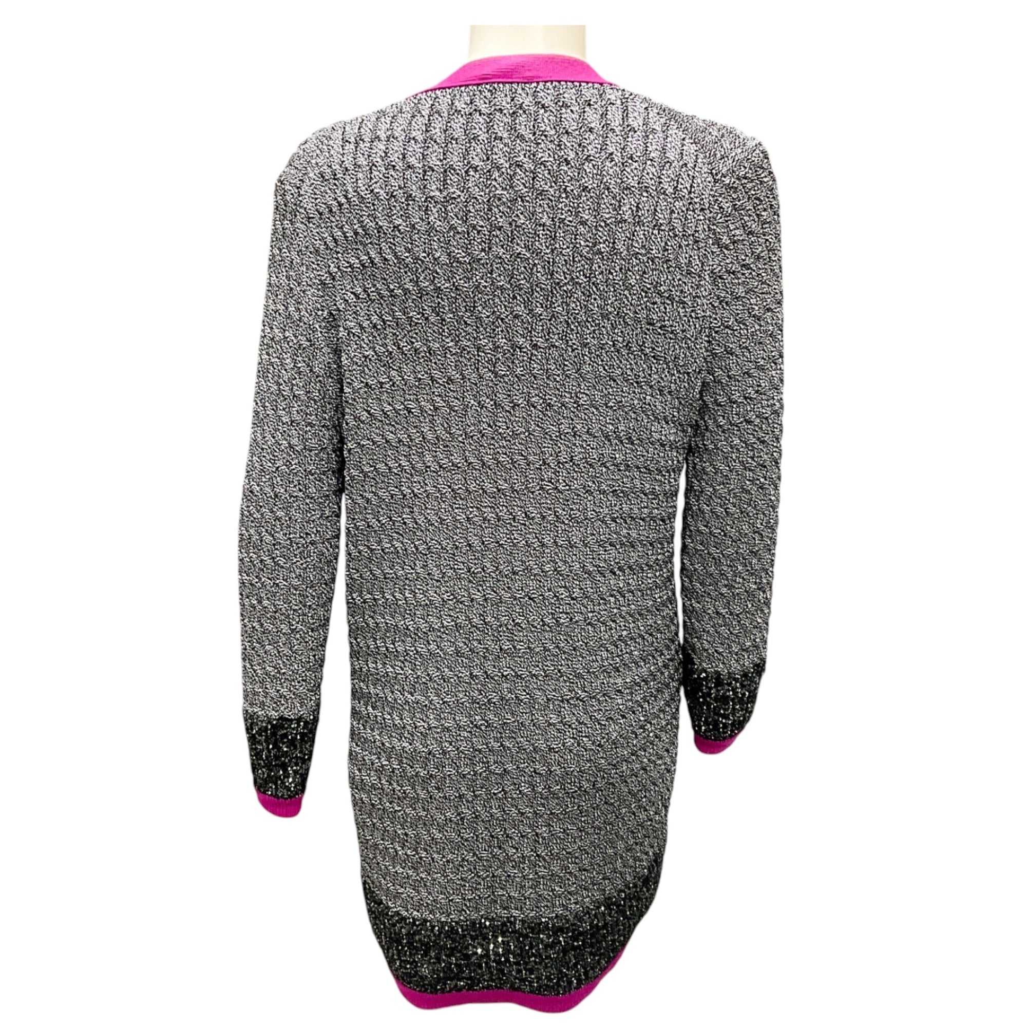 Chanel Grey / Black / Purple 2021 Sequined Metallic Knit CC Logo Button Cardigan Sweater