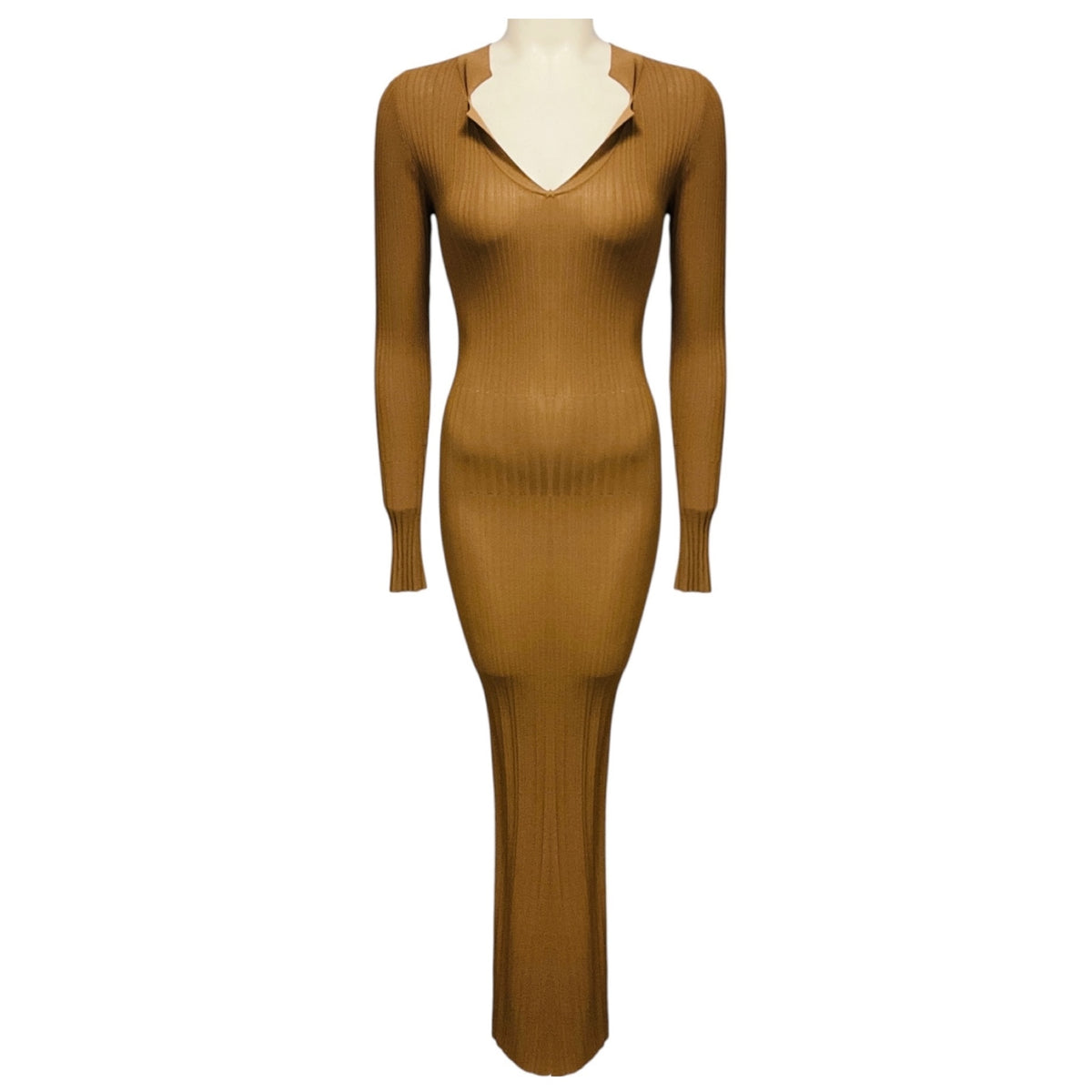 Toteme Light Brown Arezzo Ribbed Knit Midi Dress