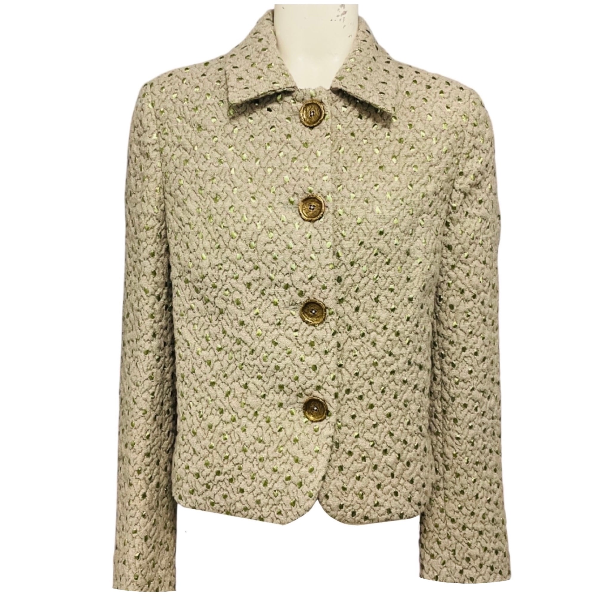 Odeeh Taupe / Green Metallic Seaweed Jacquard Tweed Jacket