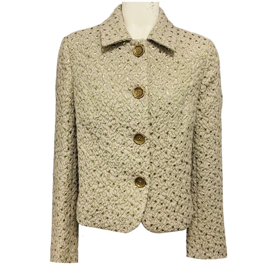 Odeeh Taupe / Green Metallic Seaweed Jacquard Tweed Jacket