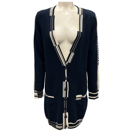 Chanel RARE Navy Biarritz Deauville Venise CC Logo Button Cashmere Knit Long Cardigan Sweater