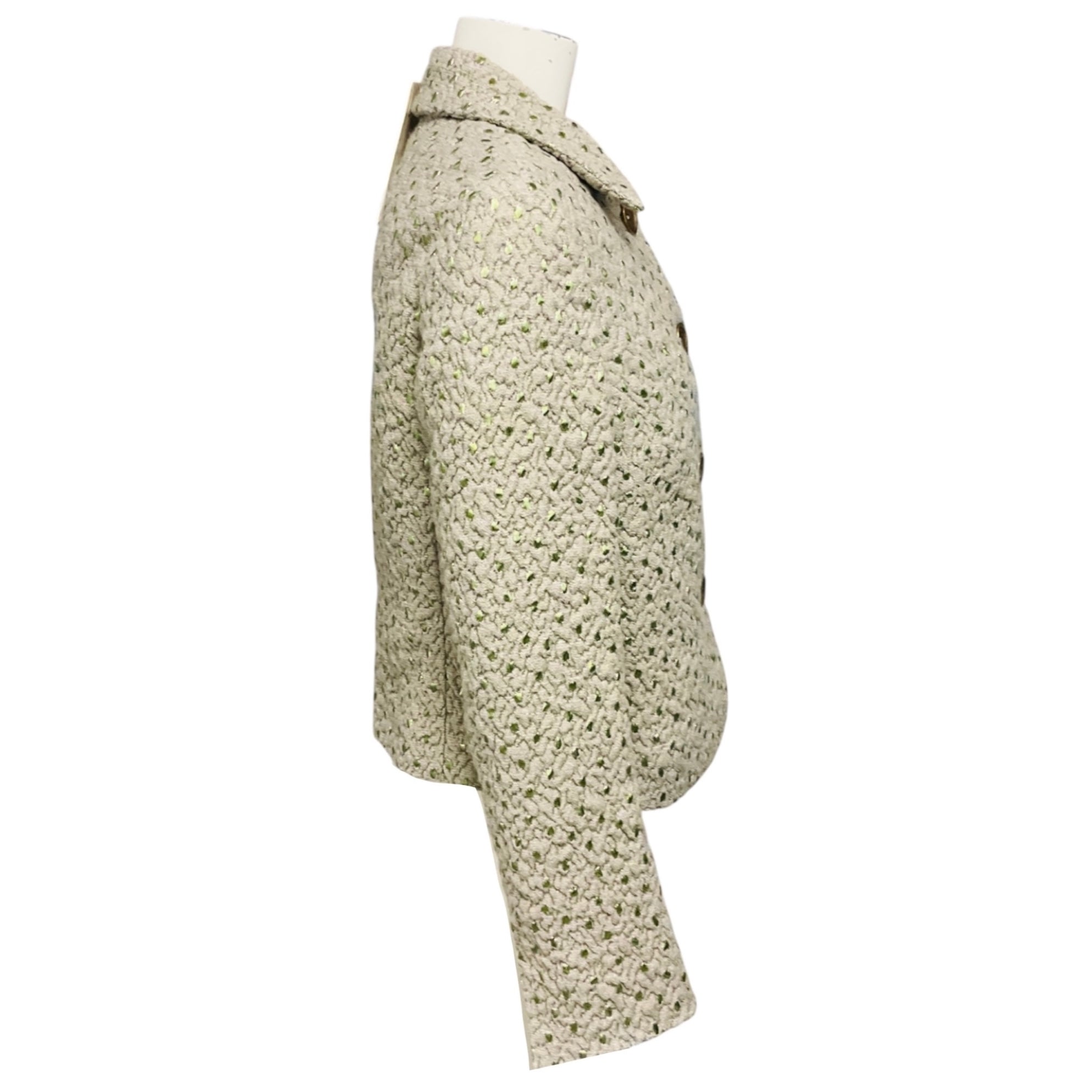 Odeeh Taupe / Green Metallic Seaweed Jacquard Tweed Jacket