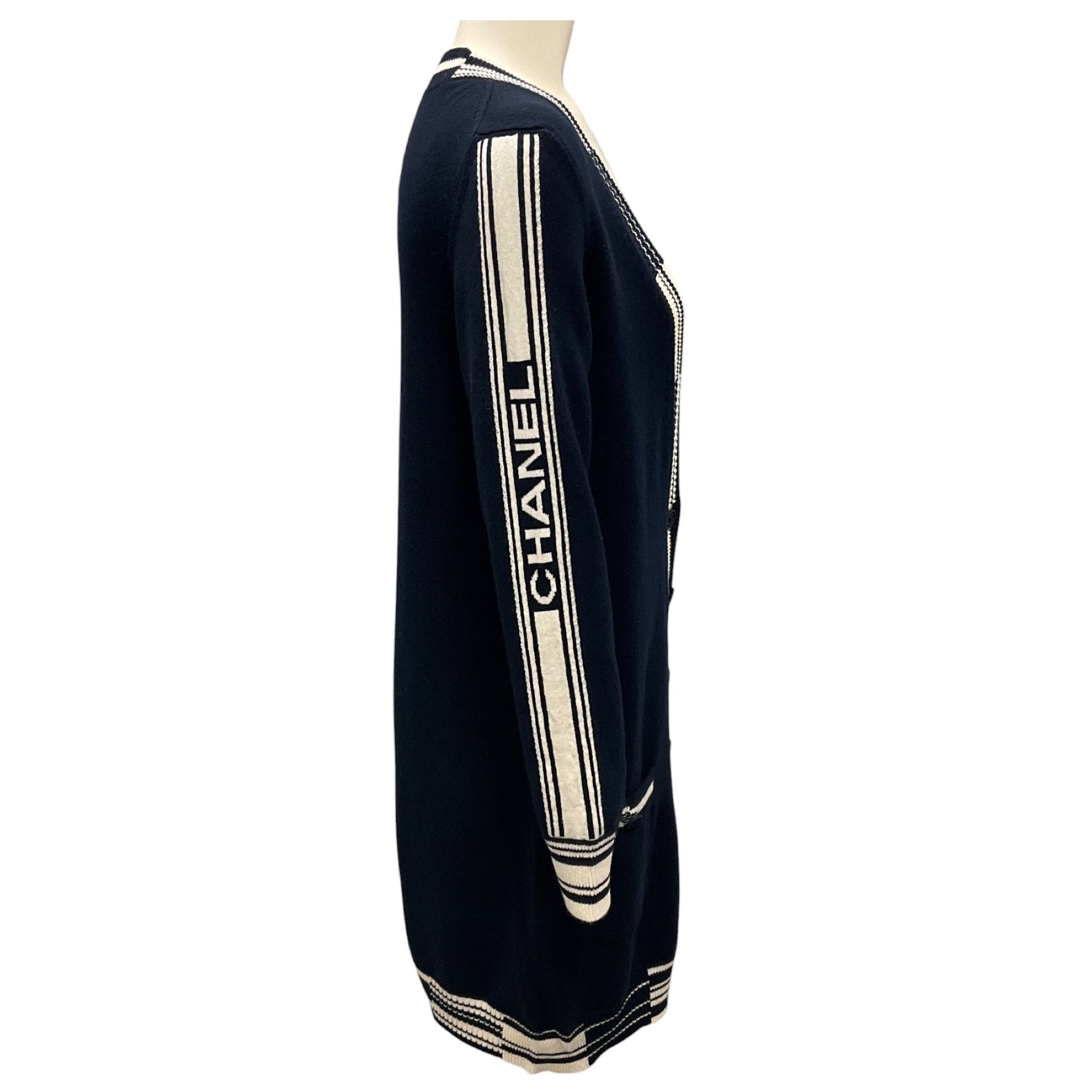 Chanel RARE Navy Biarritz Deauville Venise CC Logo Button Cashmere Knit Long Cardigan Sweater