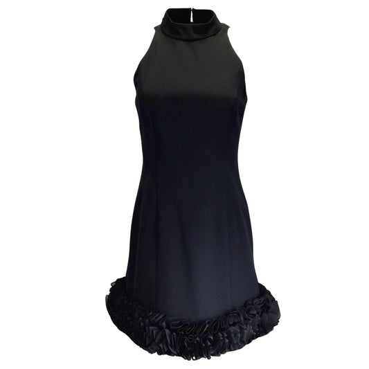 Roland Nivelais Black Ruffled Hem Sleeveless Silk Dress