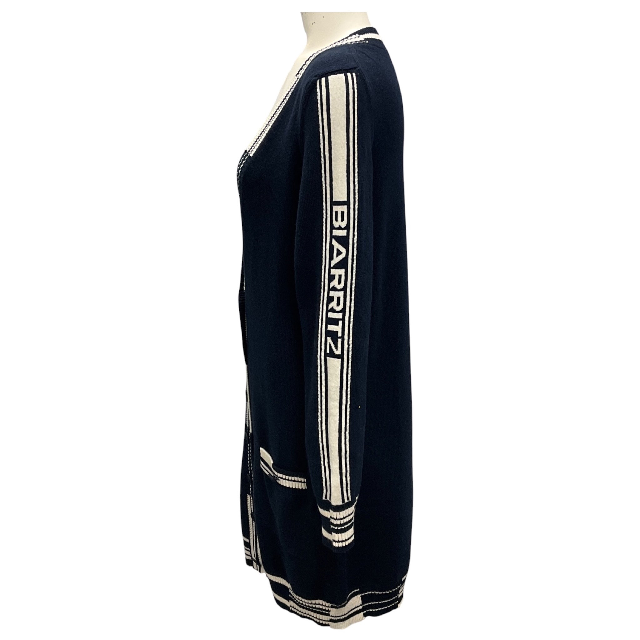 Chanel RARE Navy Biarritz Deauville Venise CC Logo Button Cashmere Knit Long Cardigan Sweater