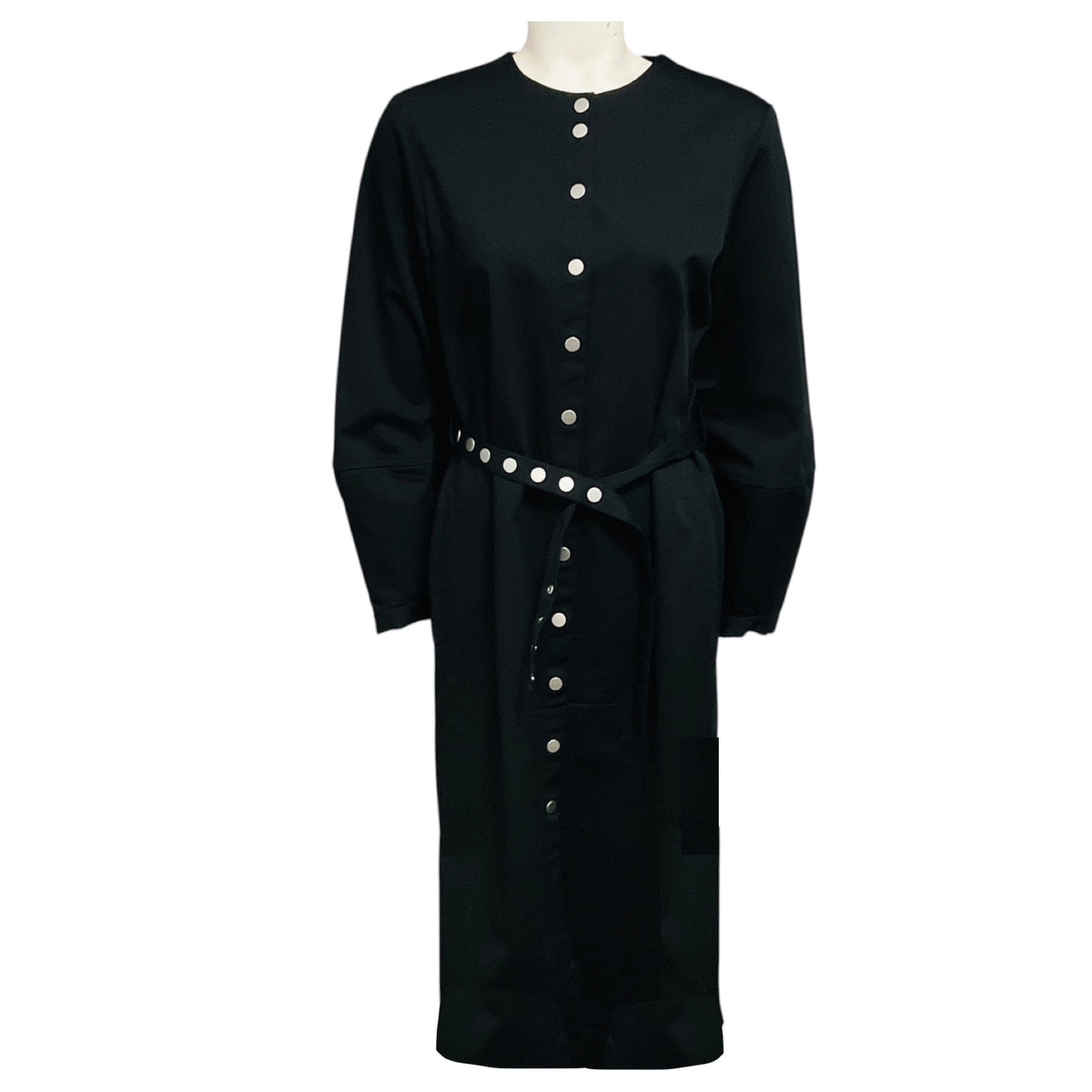 Tibi Black Long Sleeved Stretch Cotton Midi Dress with Belt