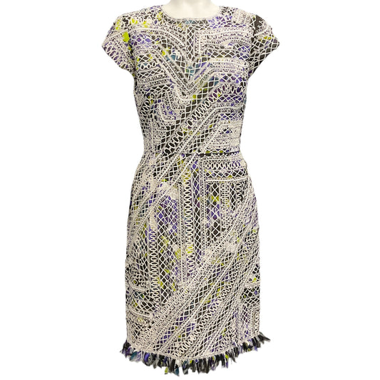 Oscar de la Renta White Multi Silk Lace Fringe Dress
