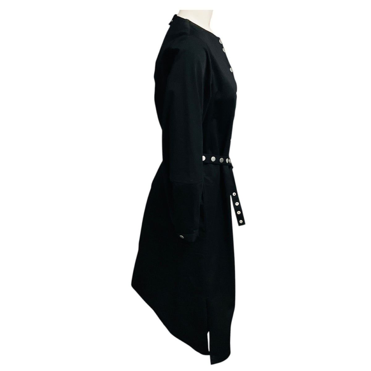 Tibi Black Long Sleeved Stretch Cotton Midi Dress with Belt