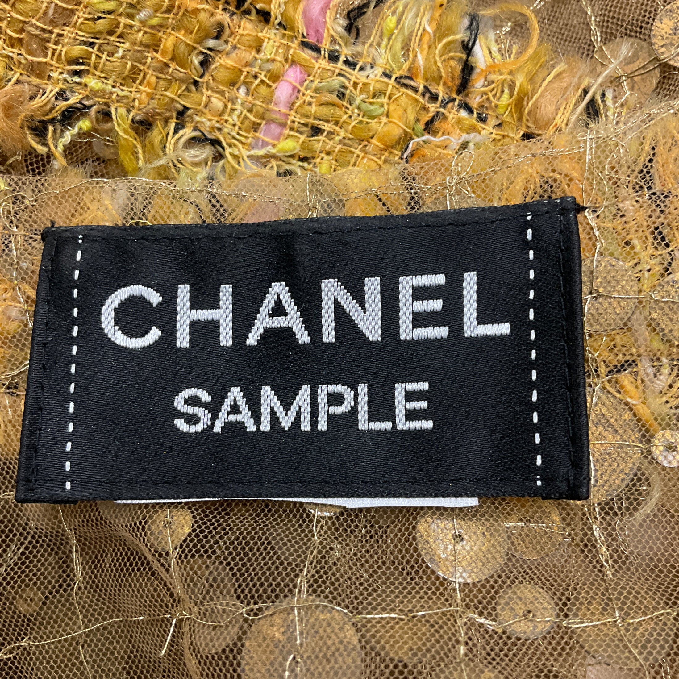Chanel Gold Multi Tweed Trimmed Sequined Sheer Jacket