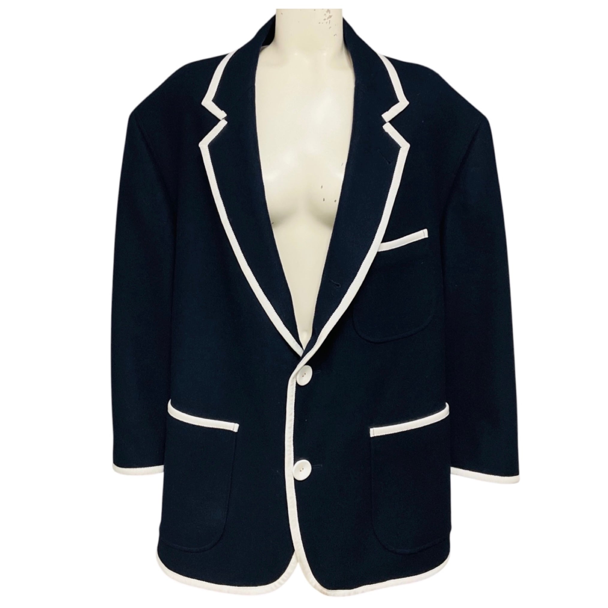 Thom Browne Navy Blue / White Nautical Oversized Wool Jacket